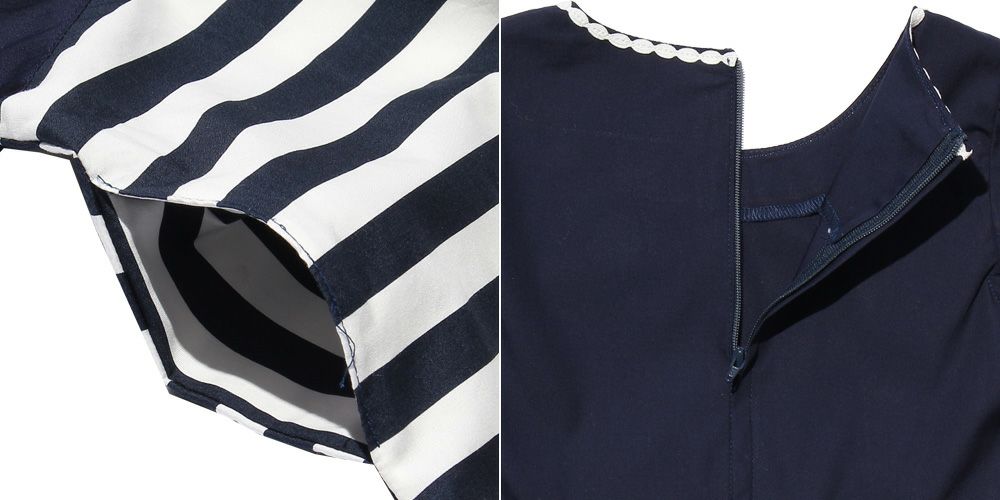 100% Japanese cotton stripe pattern dress Navy Design point 2