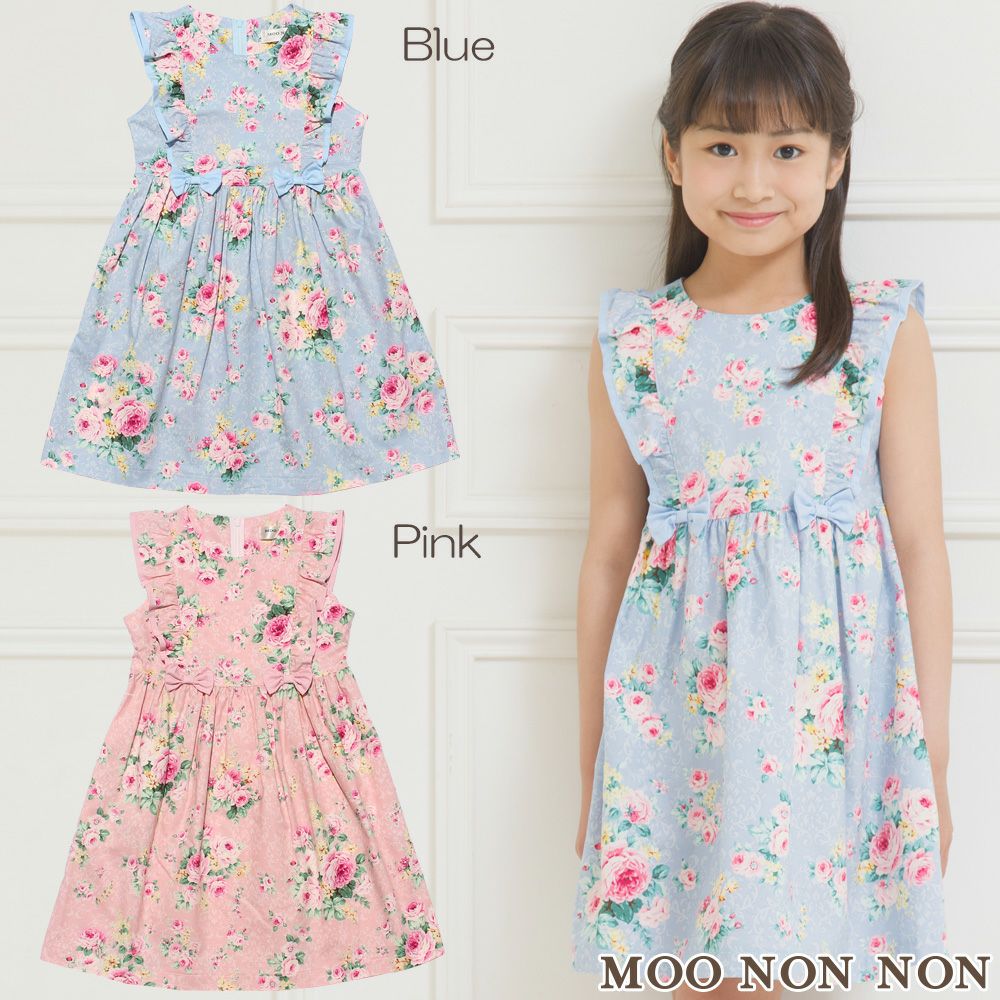 100 % Japanese cotton floral frilled dress with ribbons  MainImage