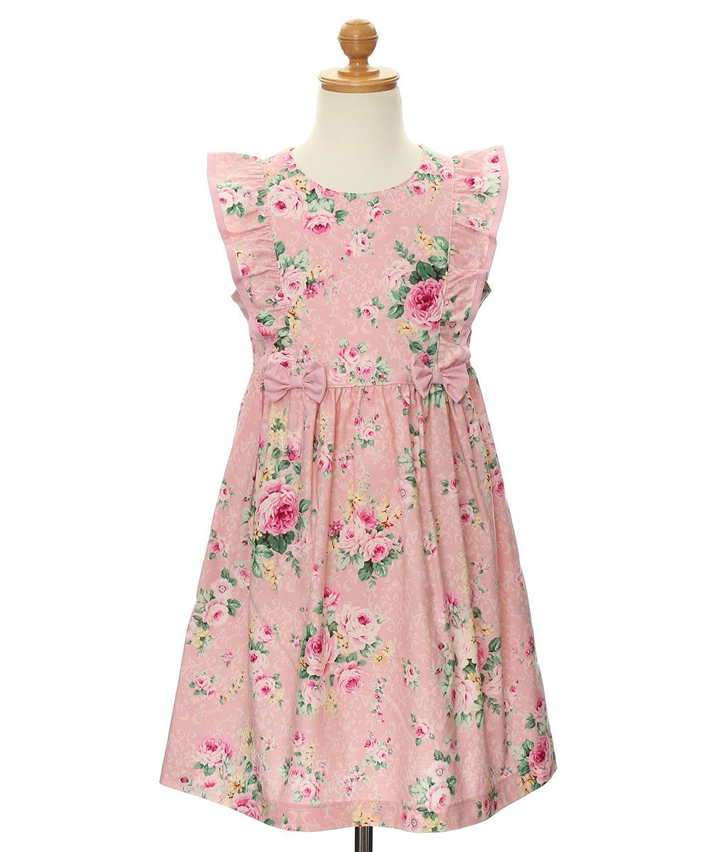 100 % Japanese cotton floral frilled dress with ribbons Pink torso