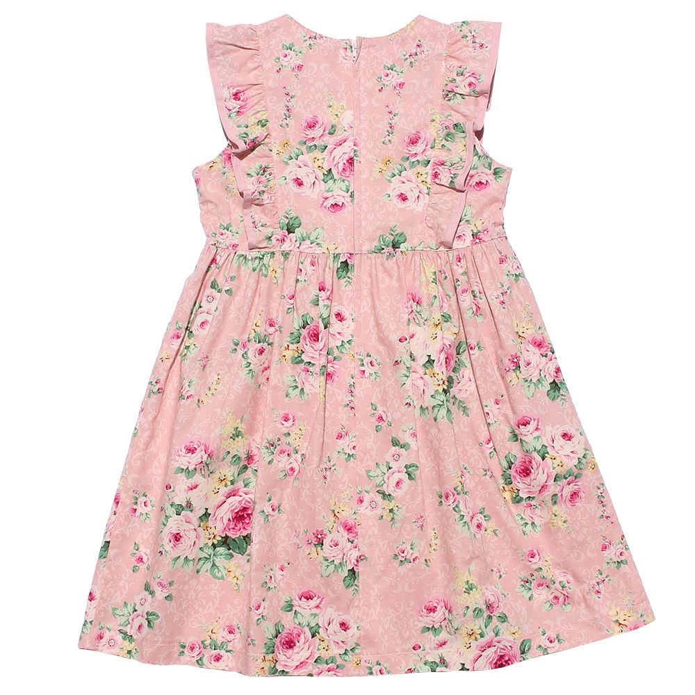 100 % Japanese cotton floral frilled dress with ribbons Pink back