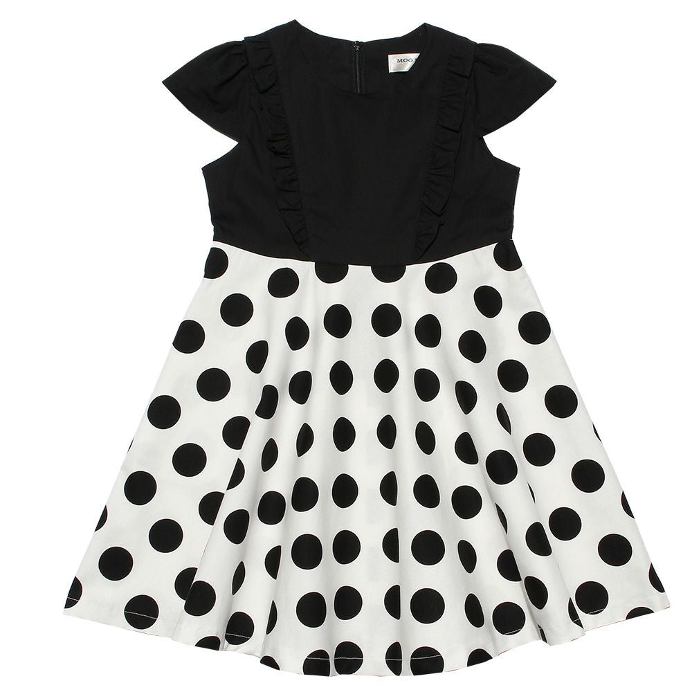 Children's clothing girl 100 % cotton dot pattern frilling dress black (00) front