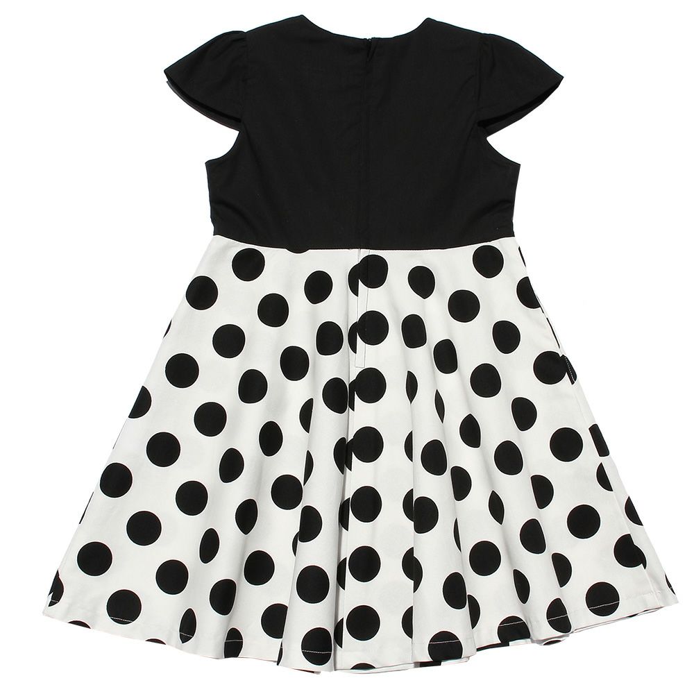 Children's clothing girl 100 % cotton dot pattern frilling dress black (00) back