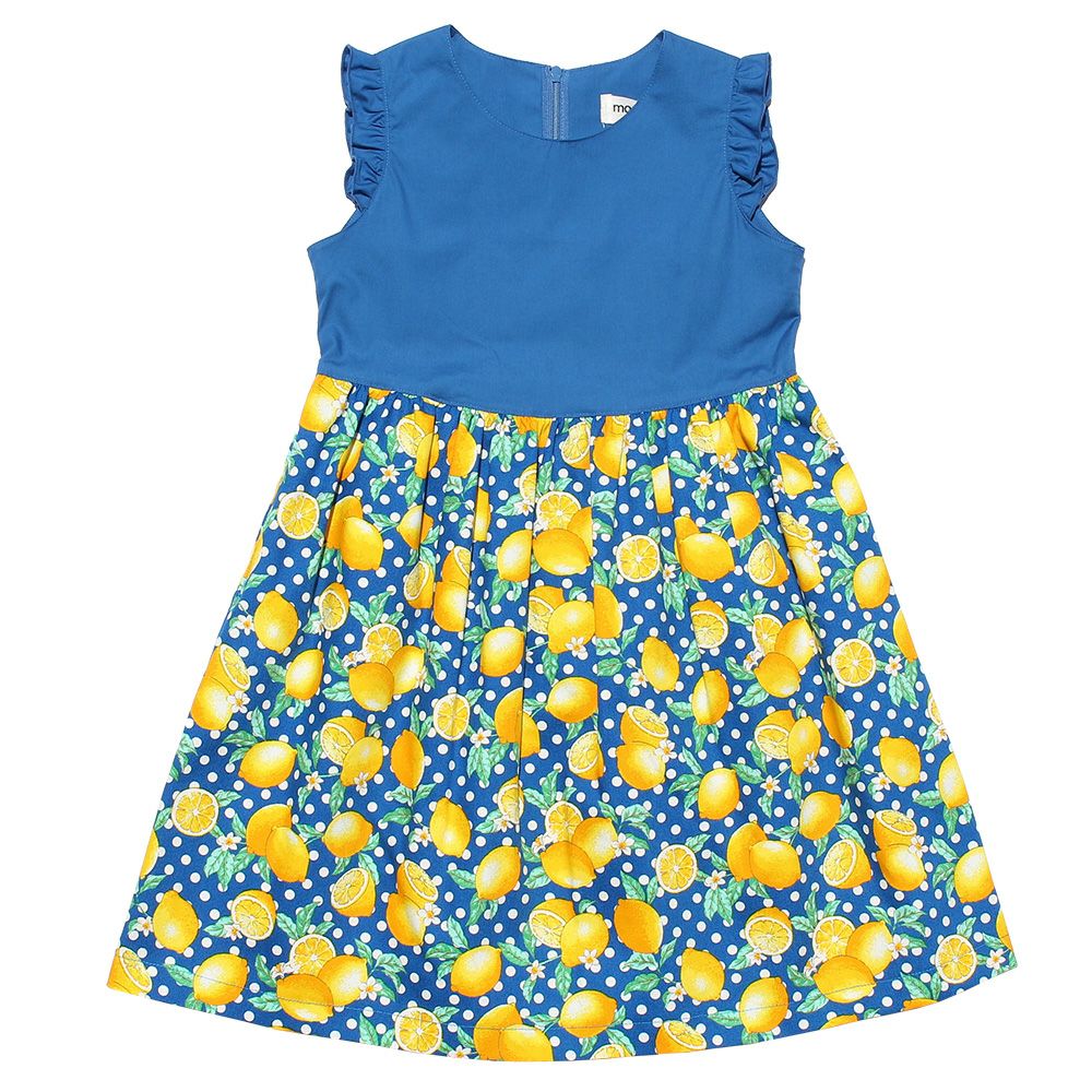 100% cotton lemon print dress Blue front