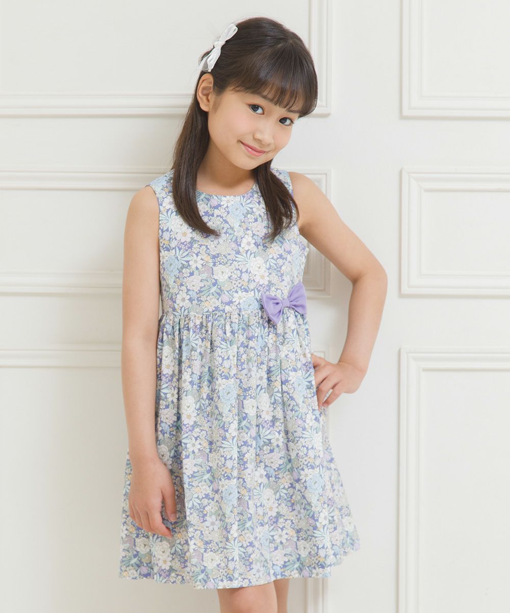 Children's clothing girl 100 % cotton made by floral pattern One -piece purple (91) model image up