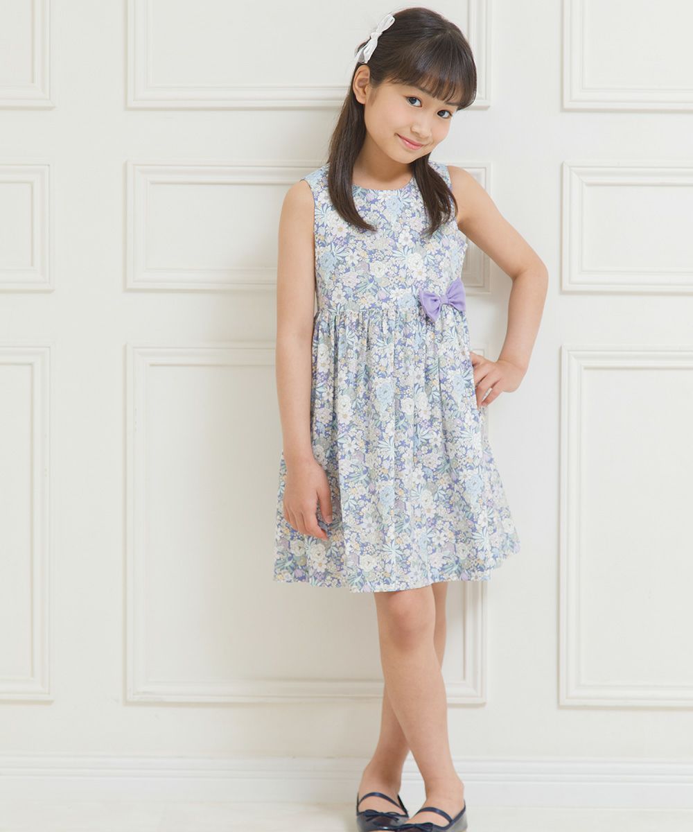 Children's clothing girl 100 % cotton made by floral pattern One -piece purple (91) model image whole body