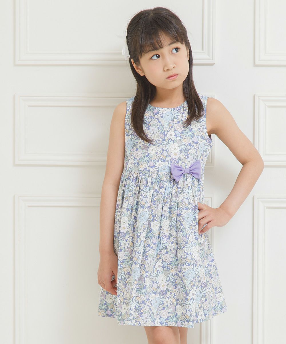 Children's clothing girl 100 % cotton made by floral pattern One -piece purple (91) model image 3