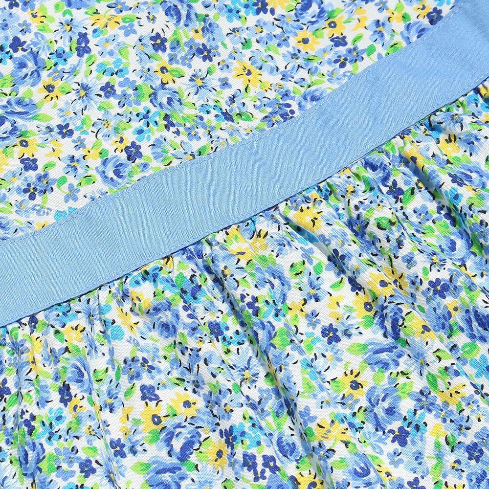 Children's clothing girl small flower pattern waist Switch A line dress blue (61) Design point 1