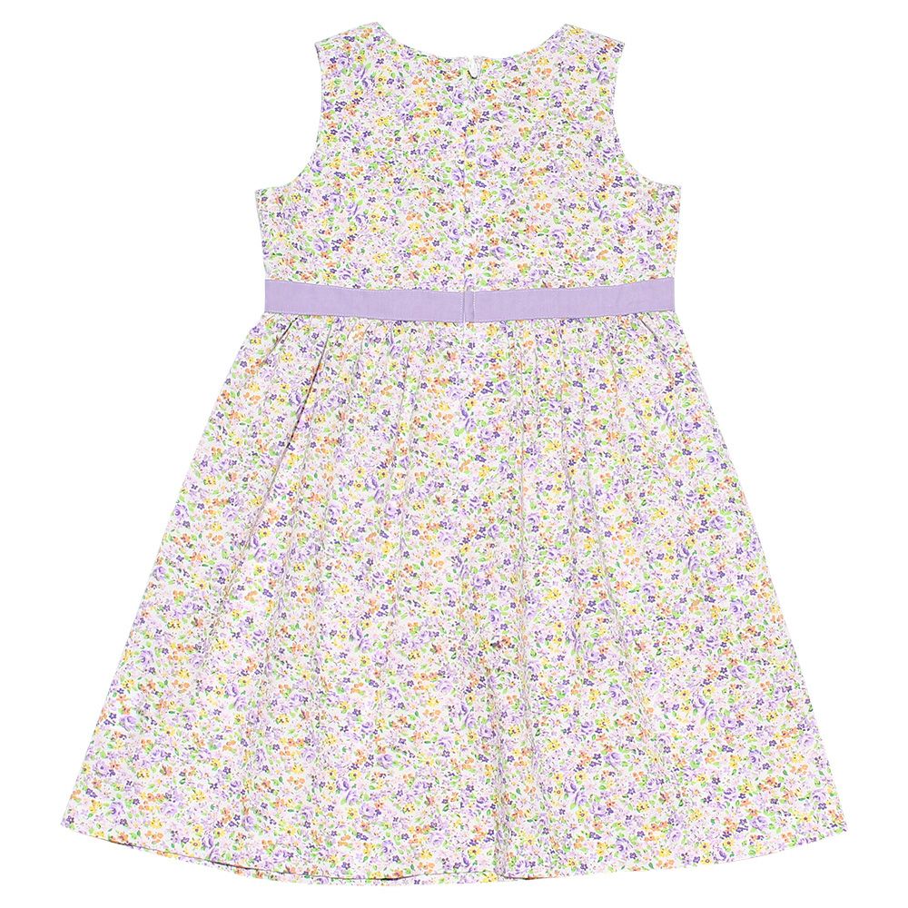 Children's clothing girl small flower pattern waist Switch A line dress purple (91) back