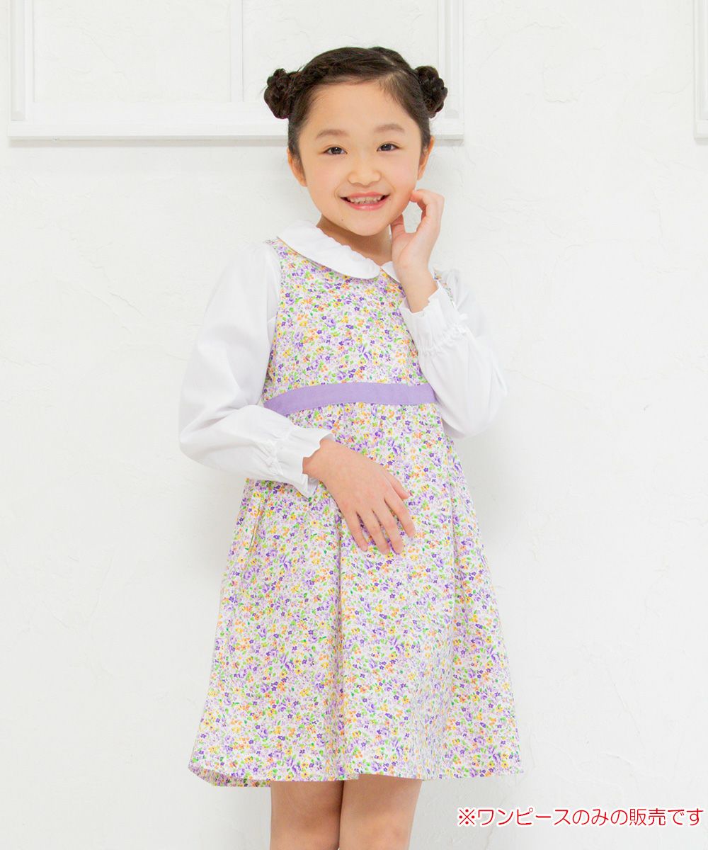 Children's clothing girl small flower pattern waist Switch A line dress purple (91) model image 1