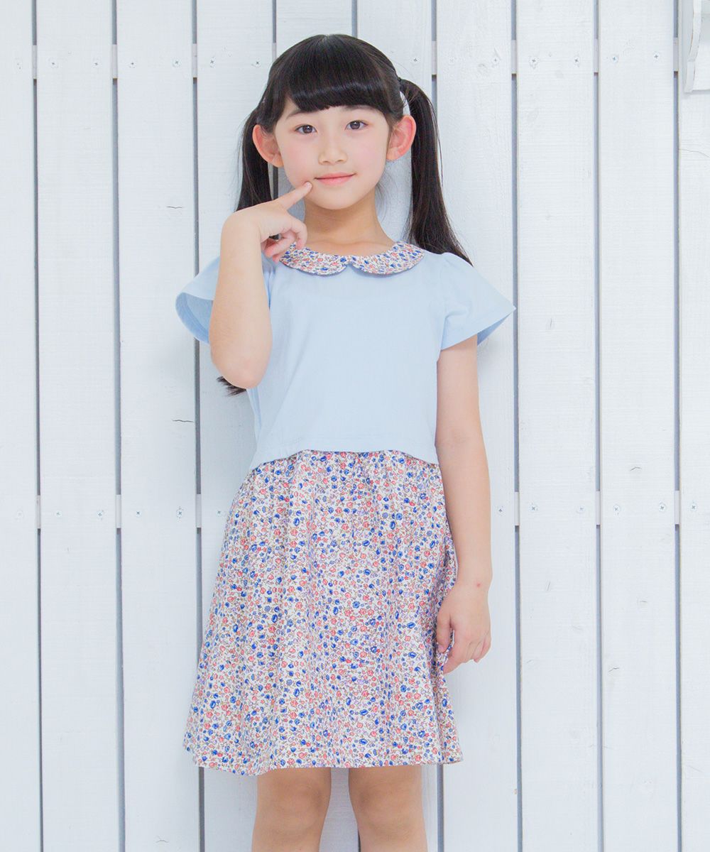 Children's clothing girl collar floral pattern docking dress blue (61) model image 1