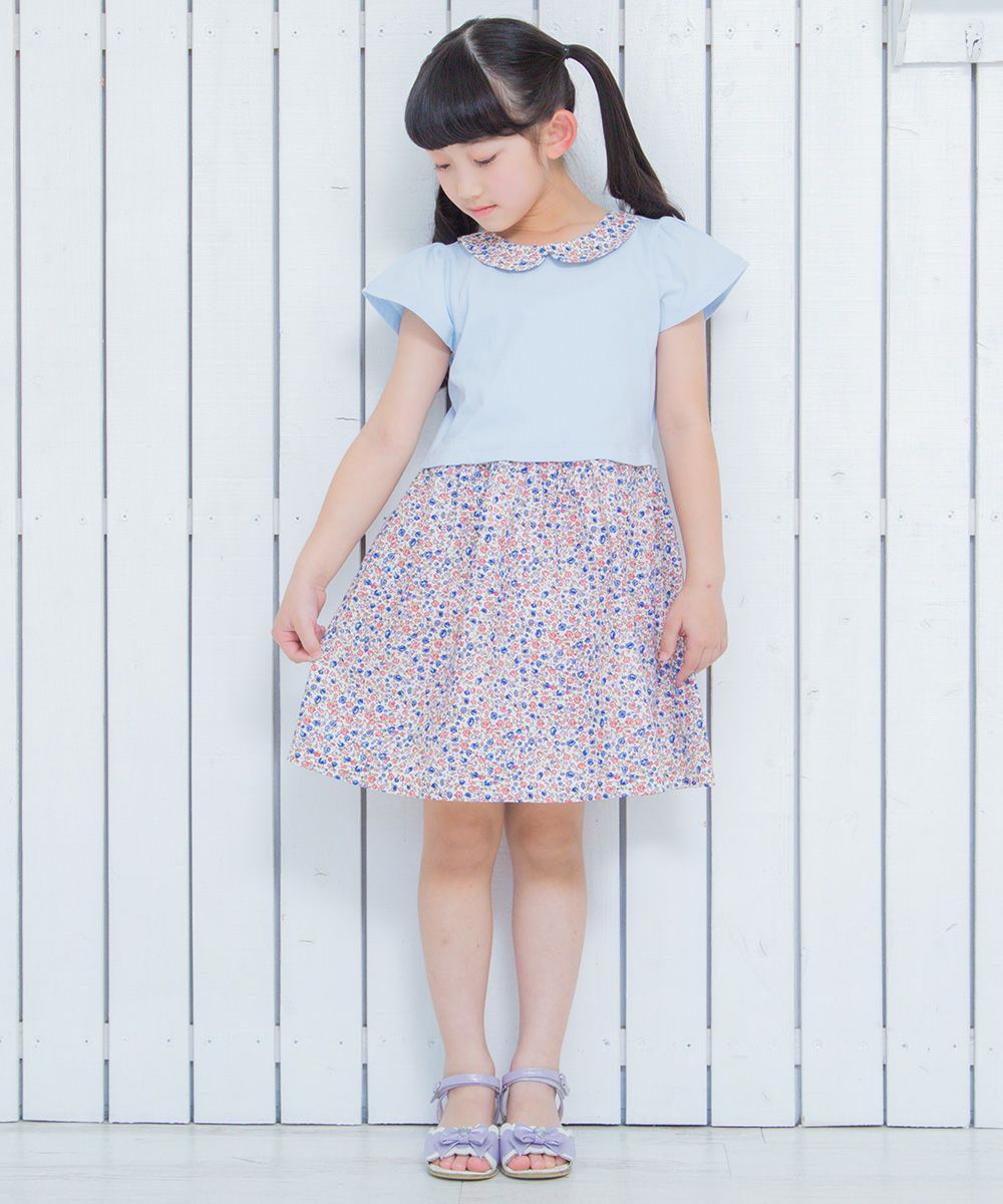 Children's clothing girl collar floral pattern docking dress blue (61) model image 2