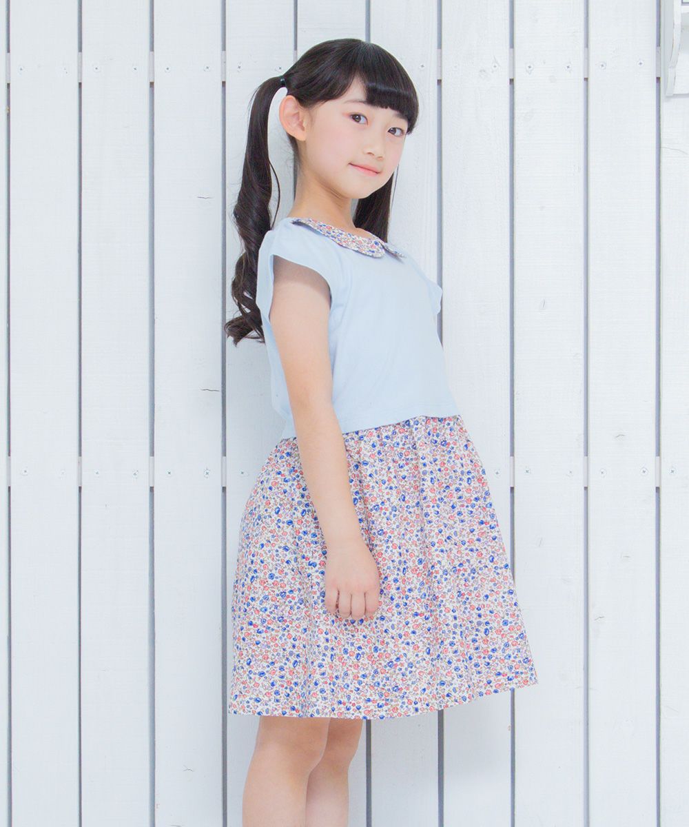 Children's clothing girl collar floral pattern docking dress blue (61) model image 3