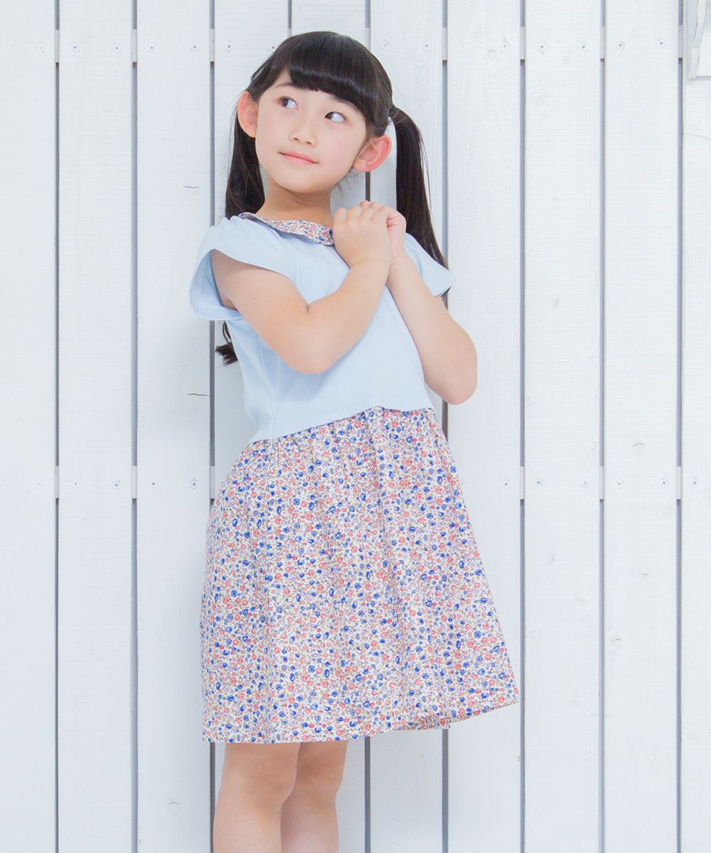 Children's clothing girl collar floral pattern docking dress blue (61) model image 4