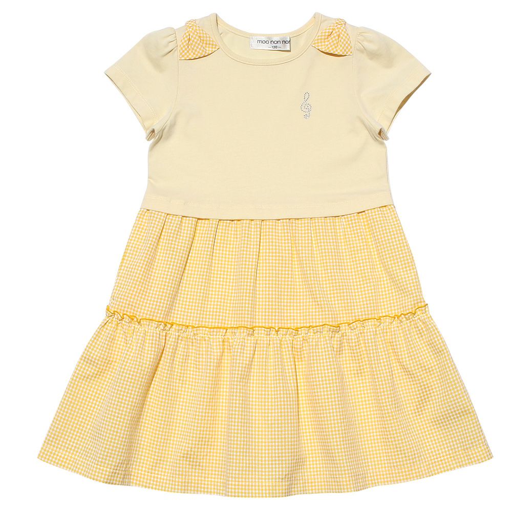 Children's clothing girl ribbon Musical Music motif gingham check docking dress yellow (04) front