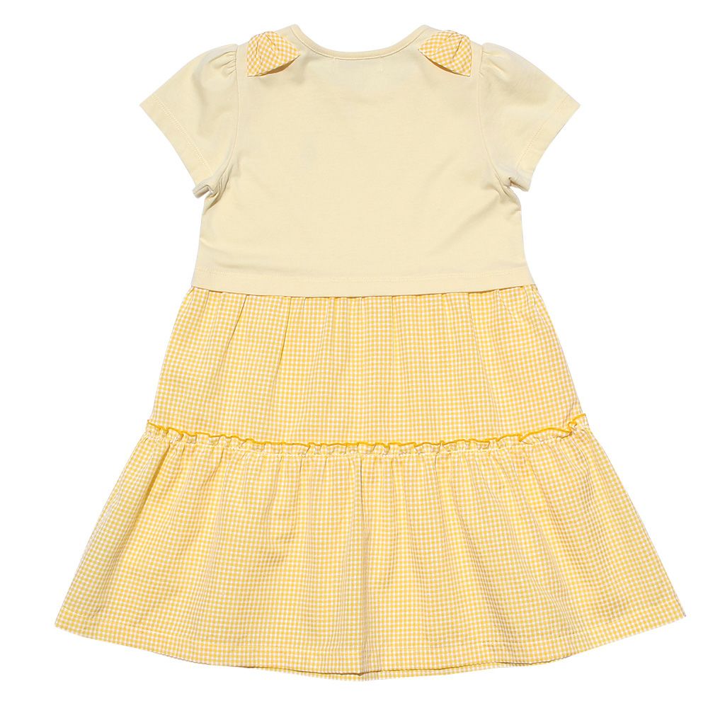 Children's clothing girl ribbon Musical Music motif gingham check docking dress yellow (04) back