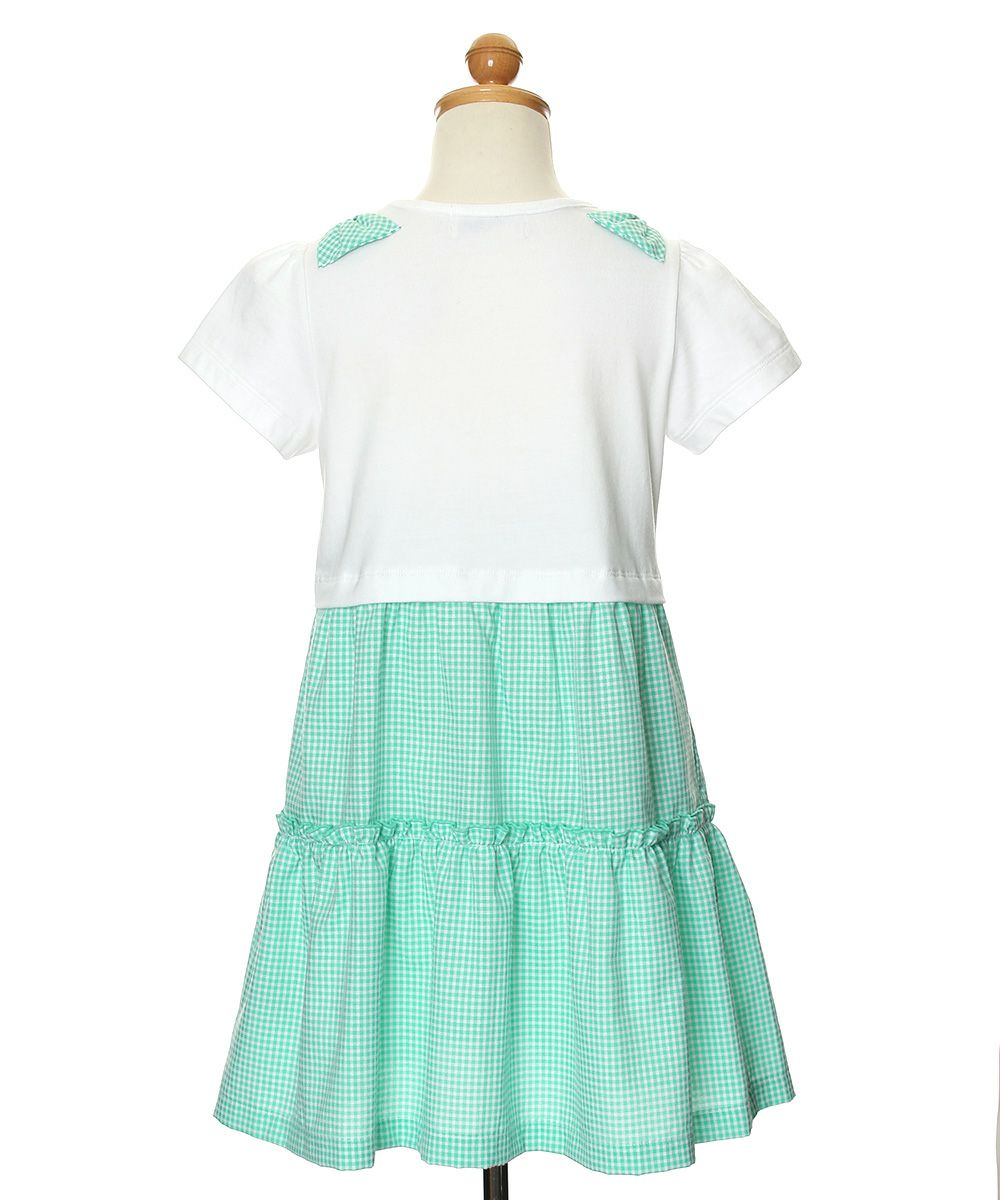 Children's clothing girl ribbon Musical Musical Music Motif Gingham Check Docking One Piece Green (08) Torso