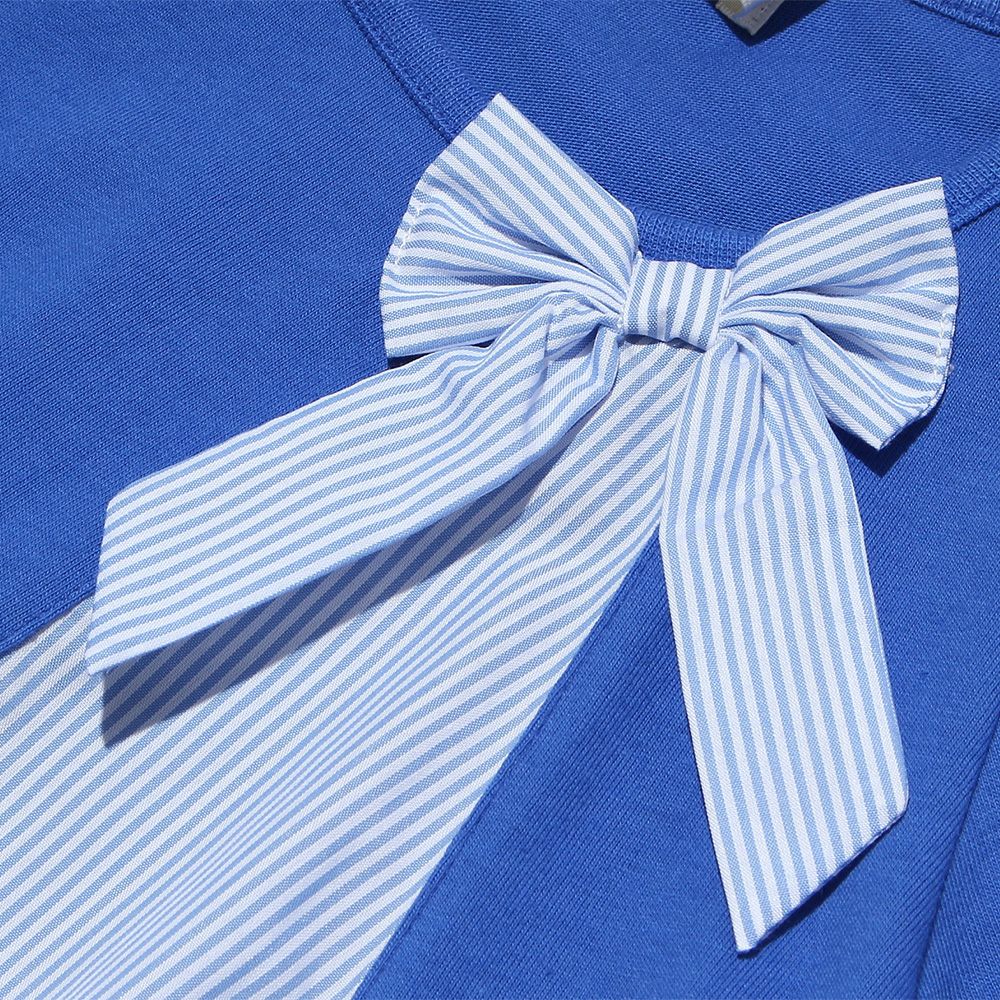 Stripe pattern dress with ribbon Blue Design point 1