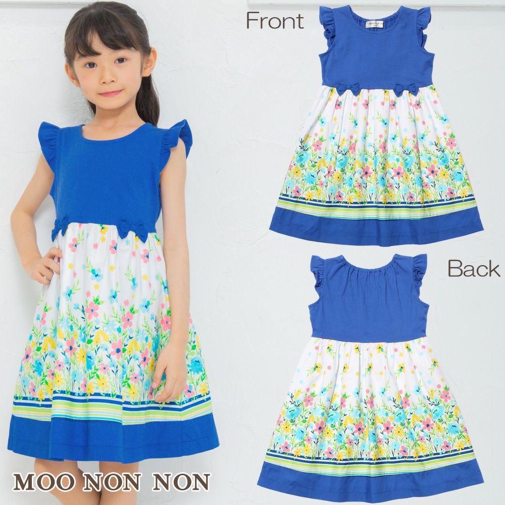 Children's clothing girl floral pattern switching ribbon & lining dress