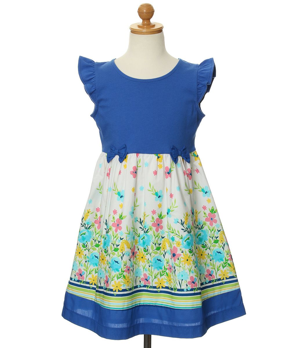 Children's clothing girl floral pattern switching ribbon & lining dress blue (61) torso