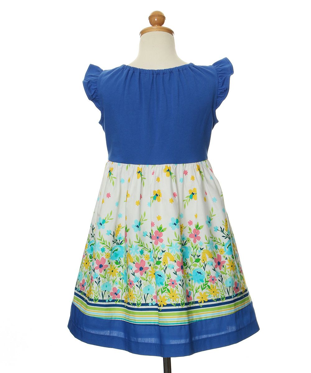 Children's clothing girl floral pattern switching ribbon & lining dress blue (61) torso