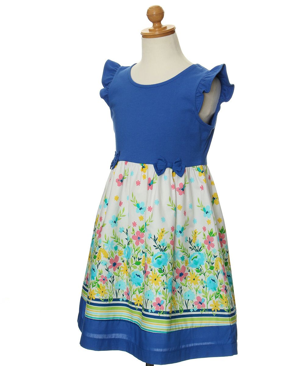 Children's clothing girl floral pattern switching ribbon & lining dress blue (61) torso