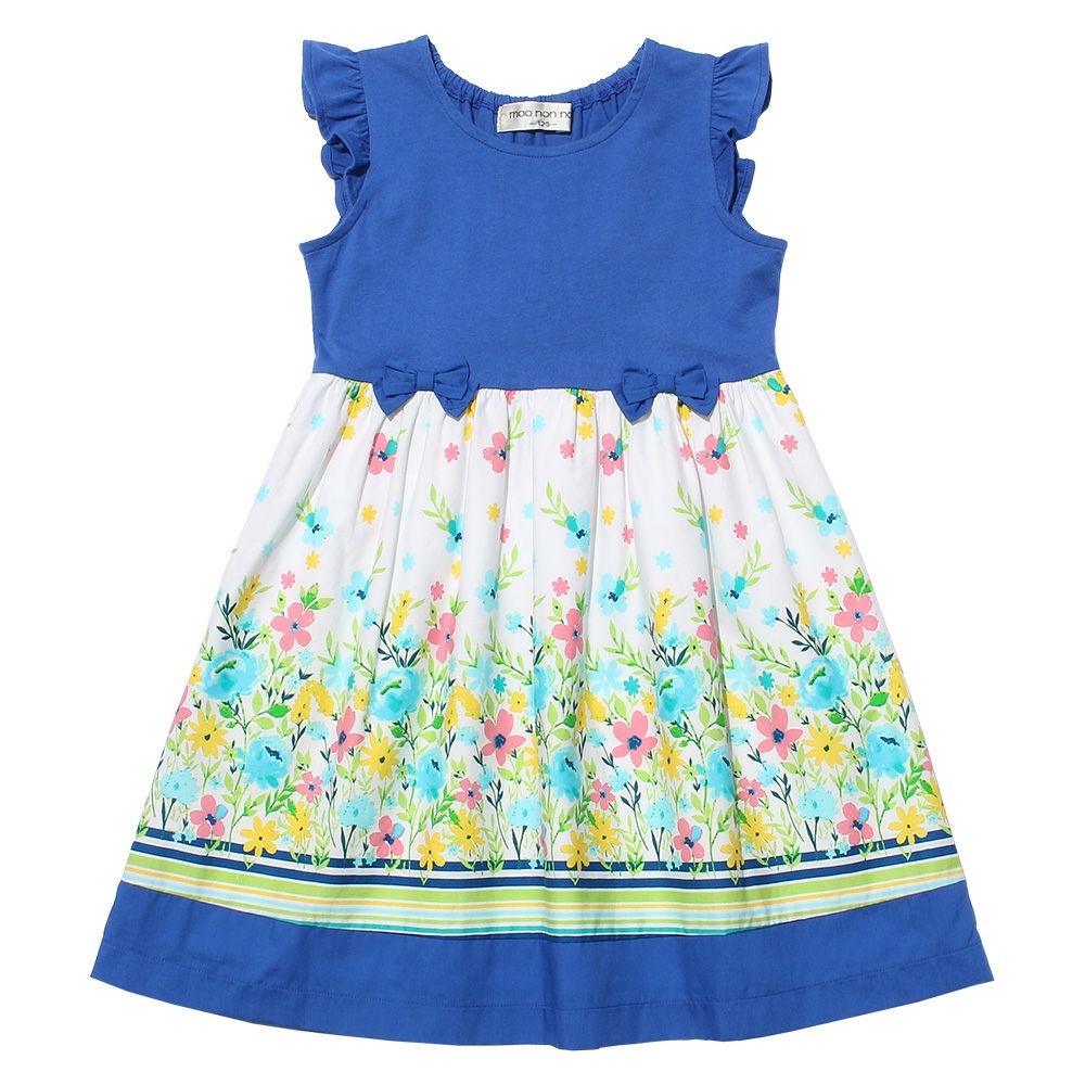 Children's clothing girl floral pattern switching ribbon & lining dress blue (61) front