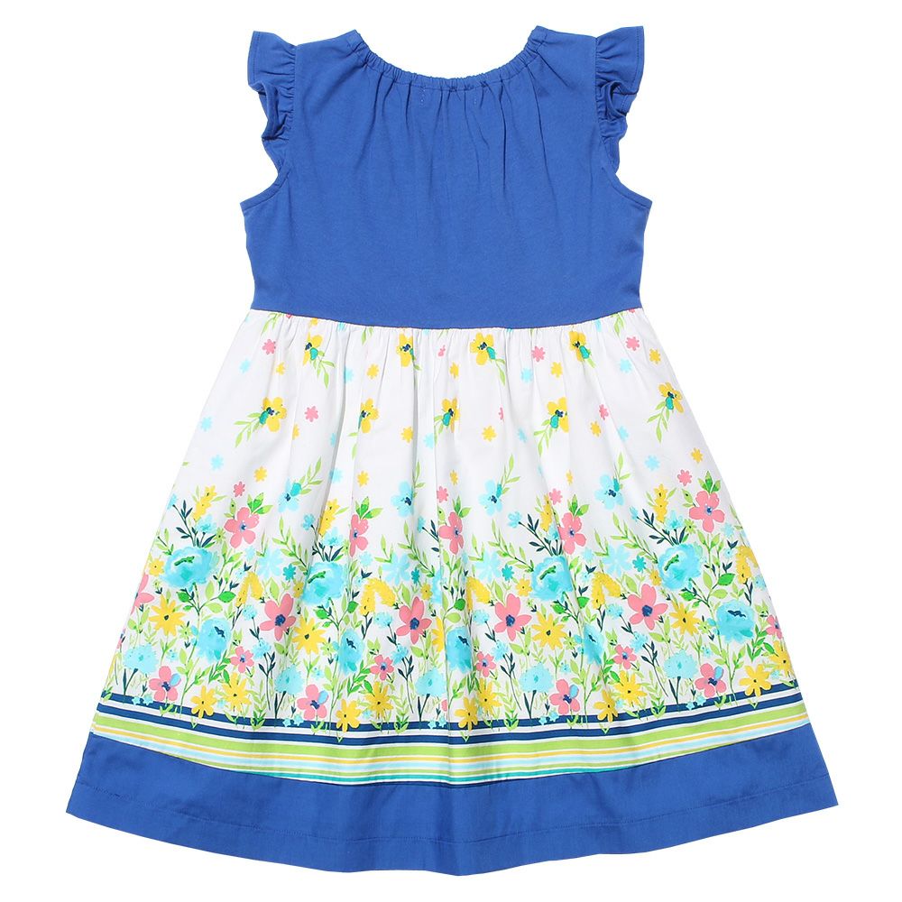 Children's clothing girl floral pattern switching ribbon & lining dress blue (61) back