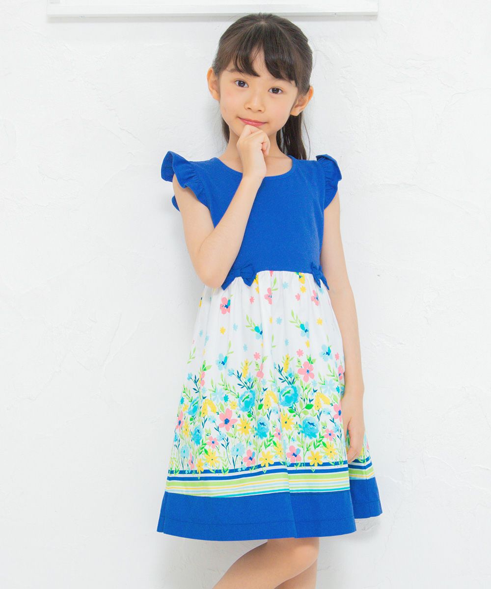 Children's clothing girl floral pattern switching ribbon & lining dress blue (61) model image 2