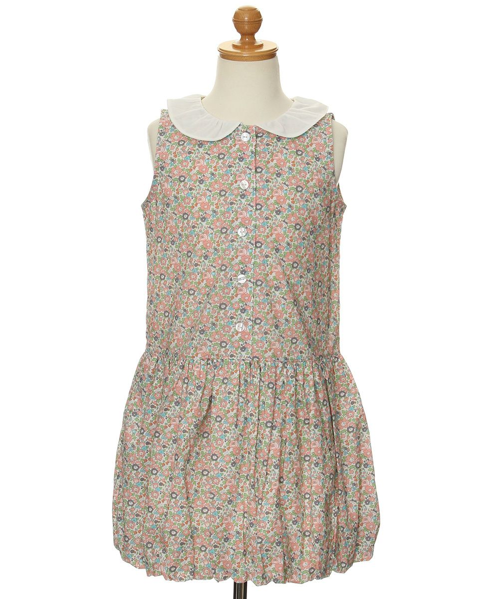 100 % cotton handwritten style floral pattern dress with collar Pink torso