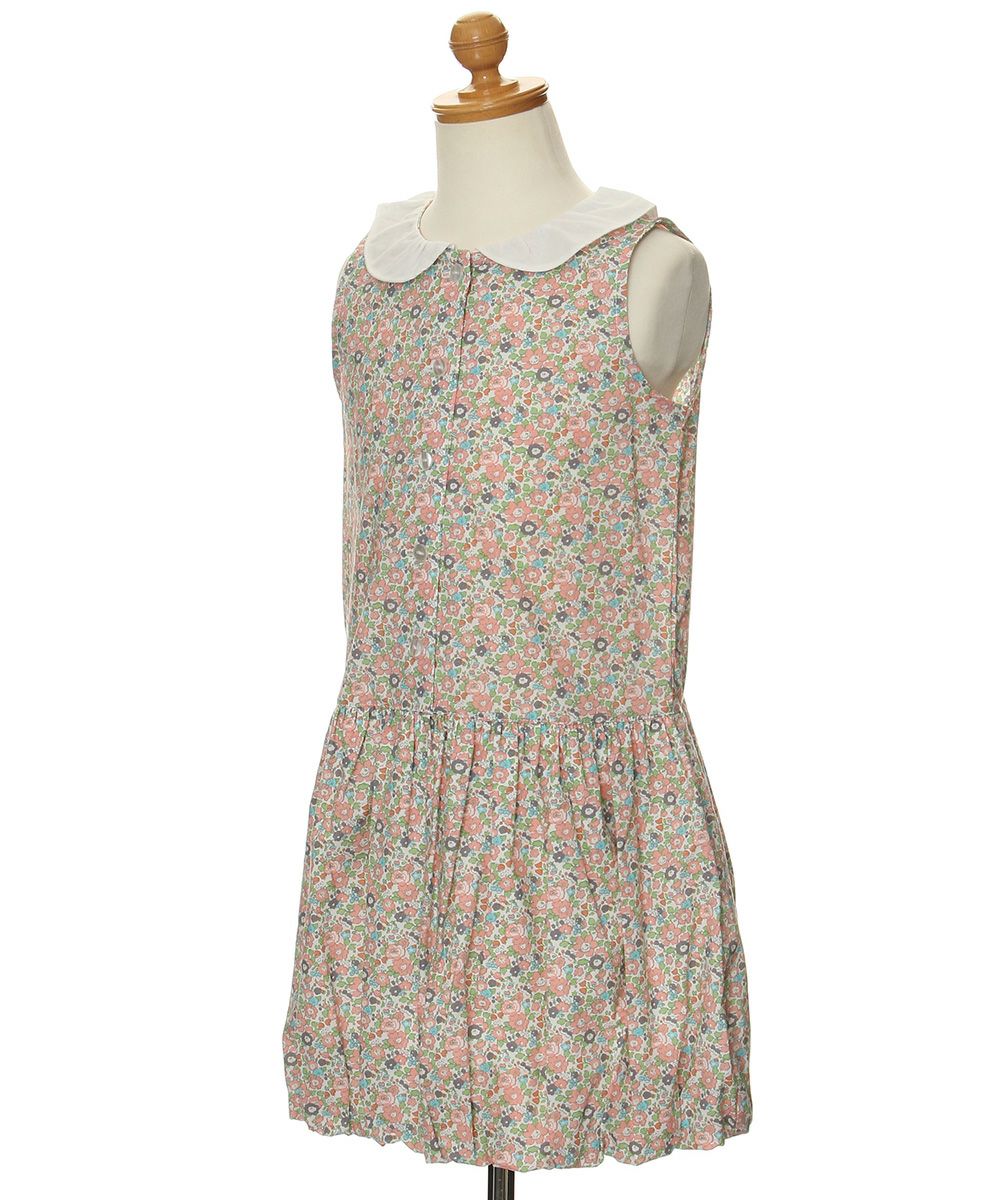 100 % cotton handwritten style floral pattern dress with collar Pink torso