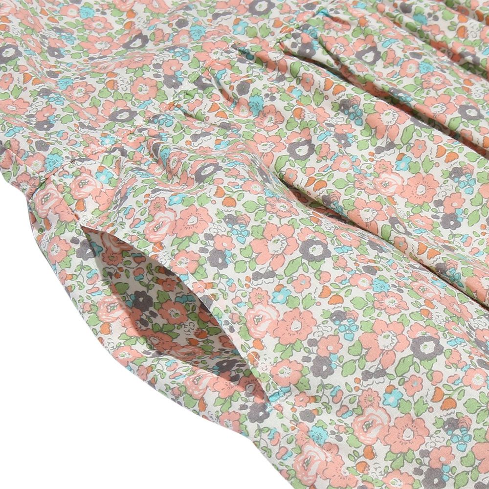 100 % cotton handwritten style floral pattern dress with collar Pink Design point 2
