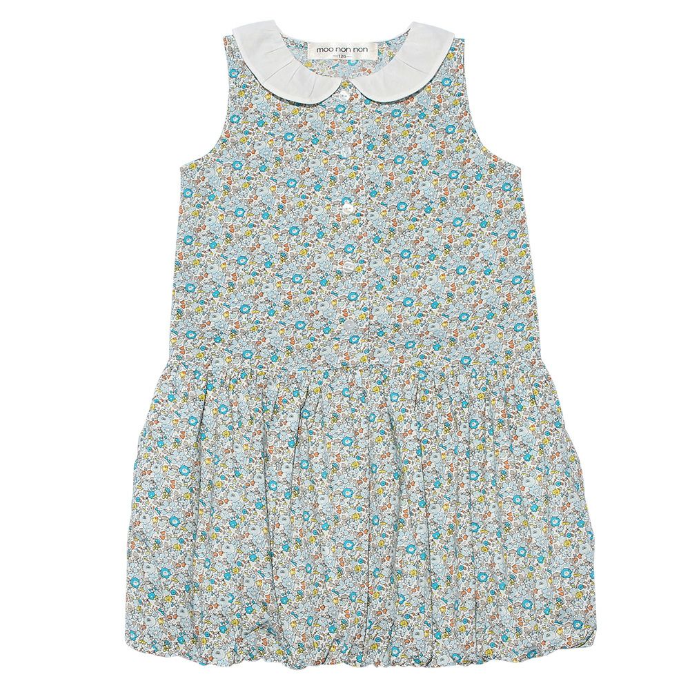 100 % cotton handwritten style floral pattern dress with collar Blue front