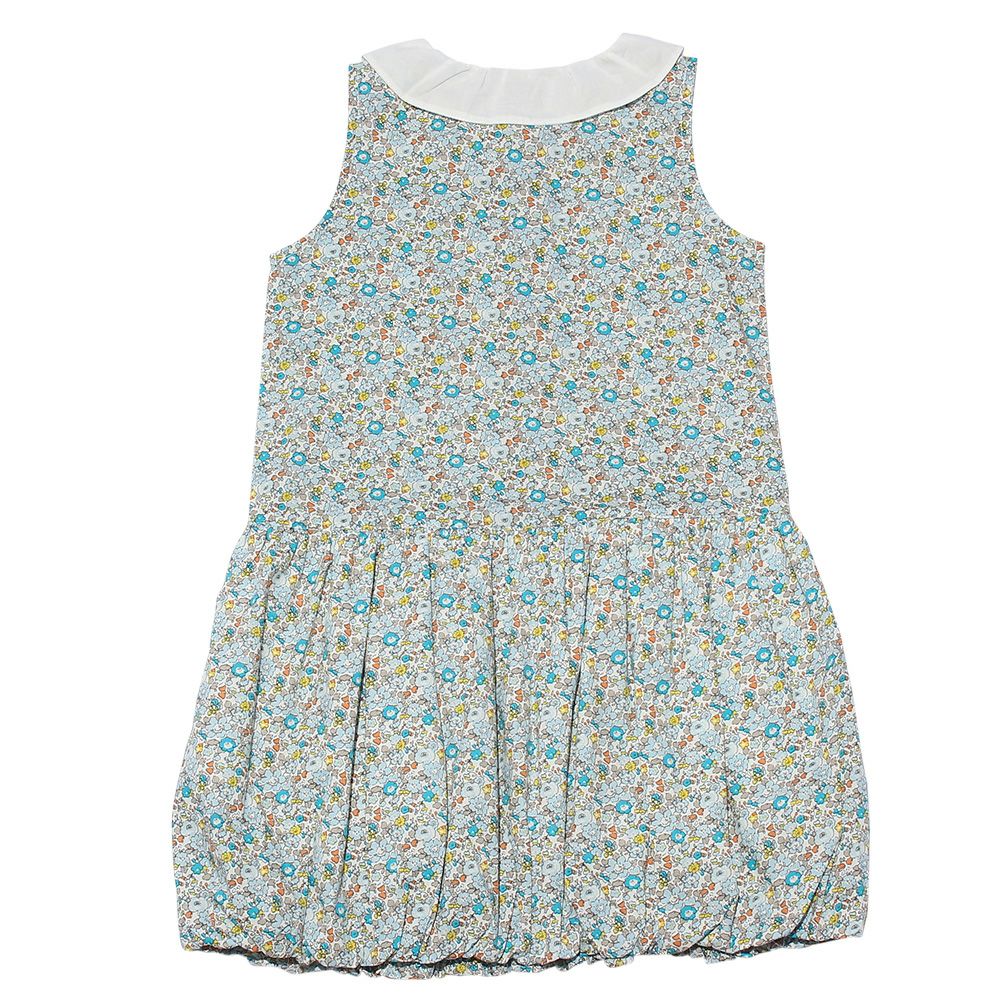 100 % cotton handwritten style floral pattern dress with collar Blue back