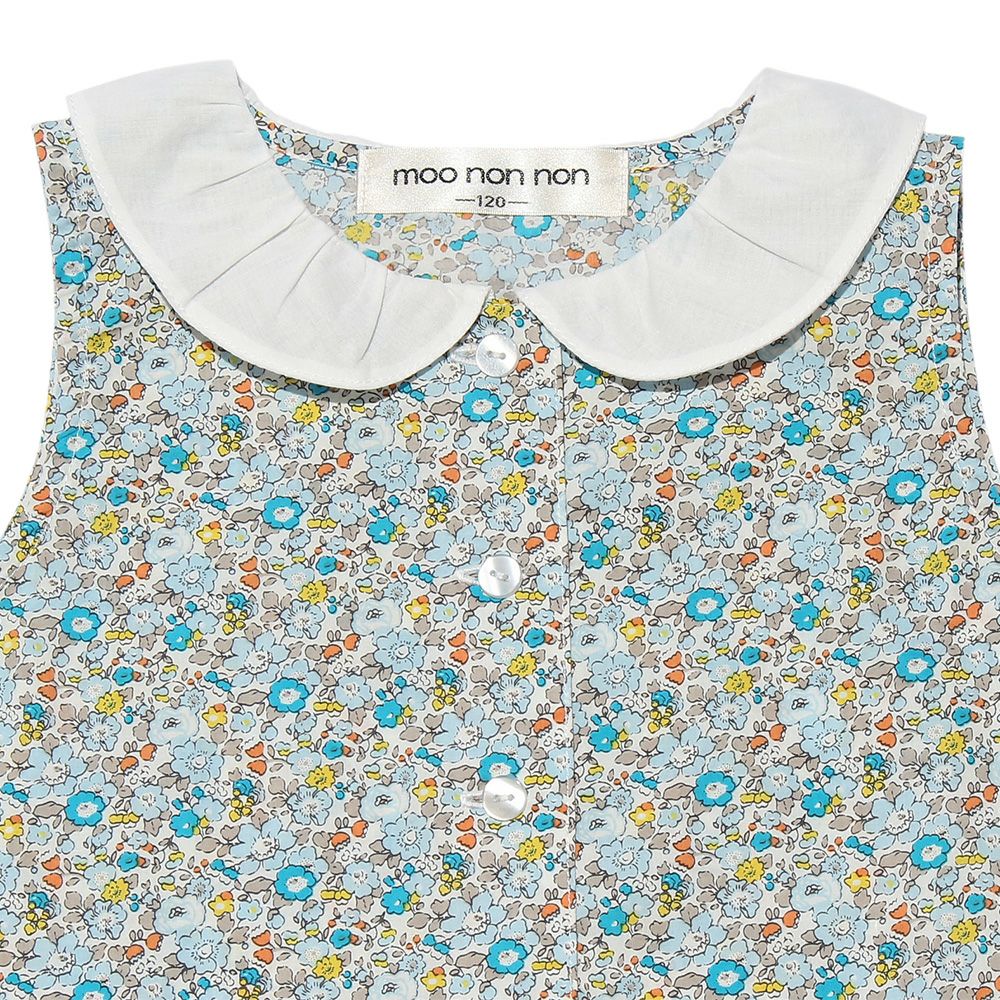 100 % cotton handwritten style floral pattern dress with collar Blue Design point 1