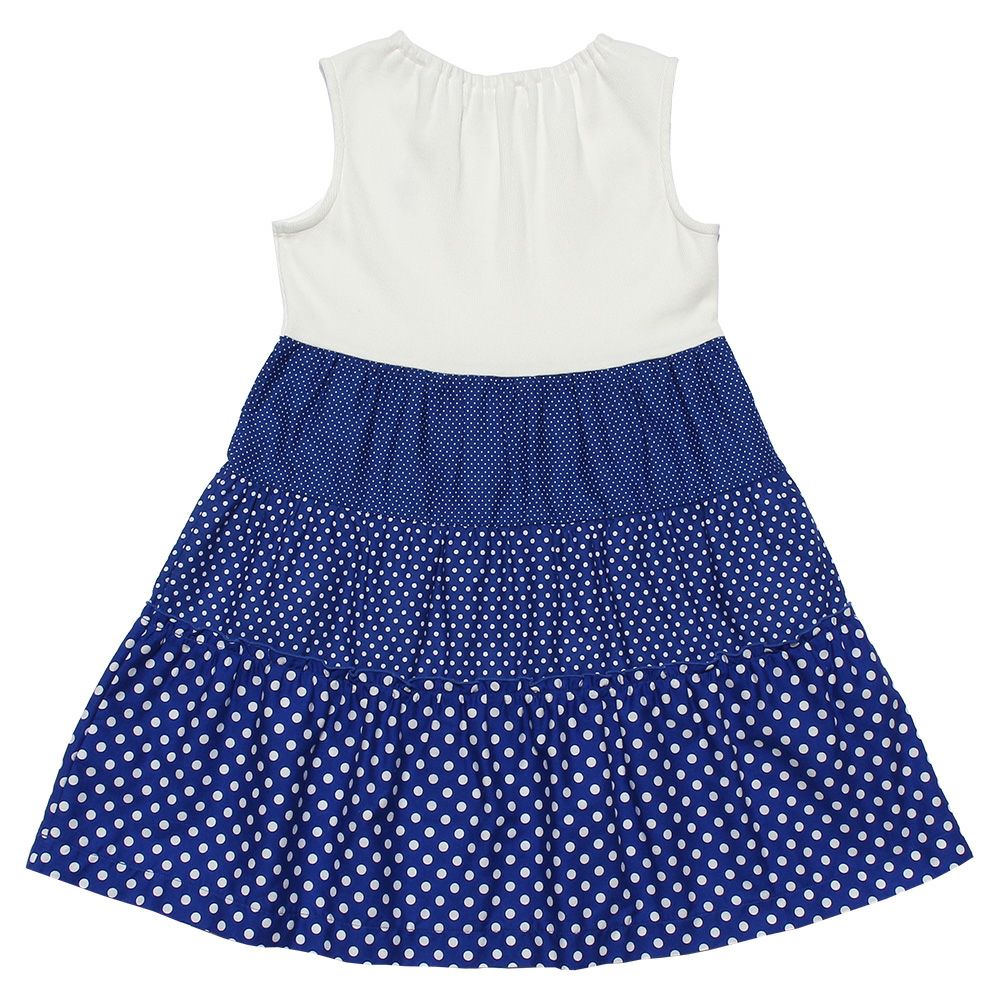 Polka dot pattern 3 layer tierred dress Blue back