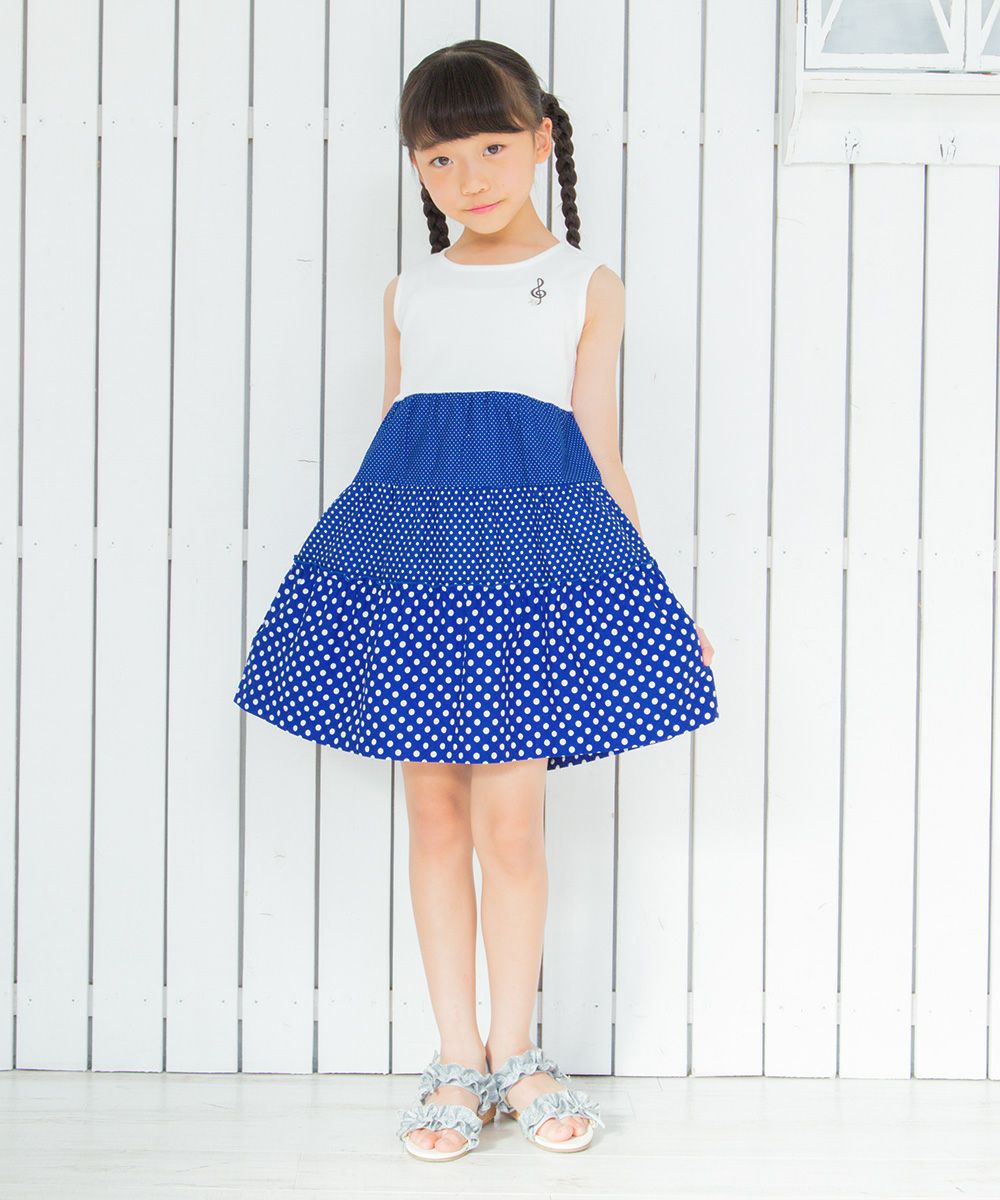 Polka dot pattern 3 layer tierred dress Blue model image 2