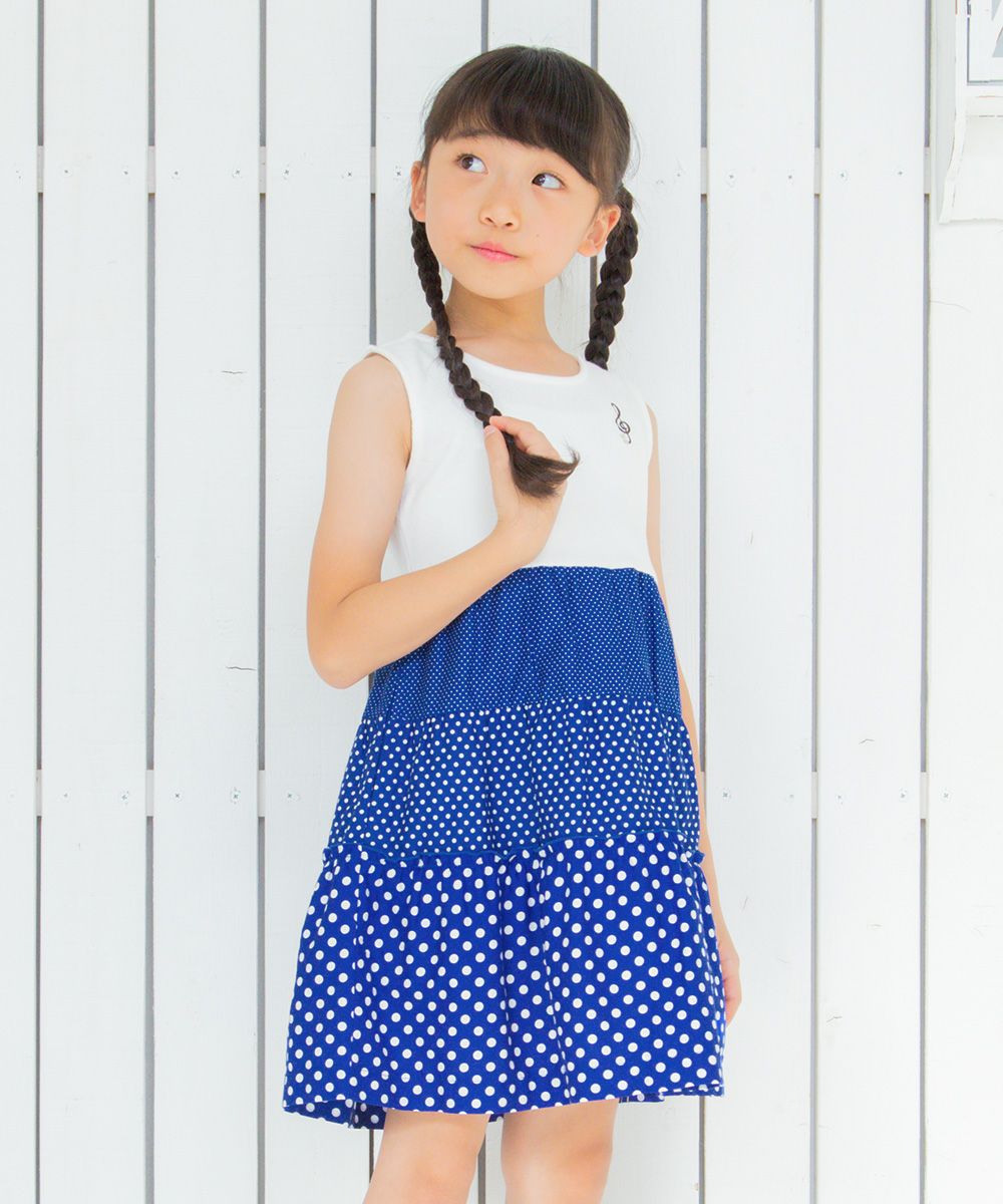 Polka dot pattern 3 layer tierred dress Blue model image 3