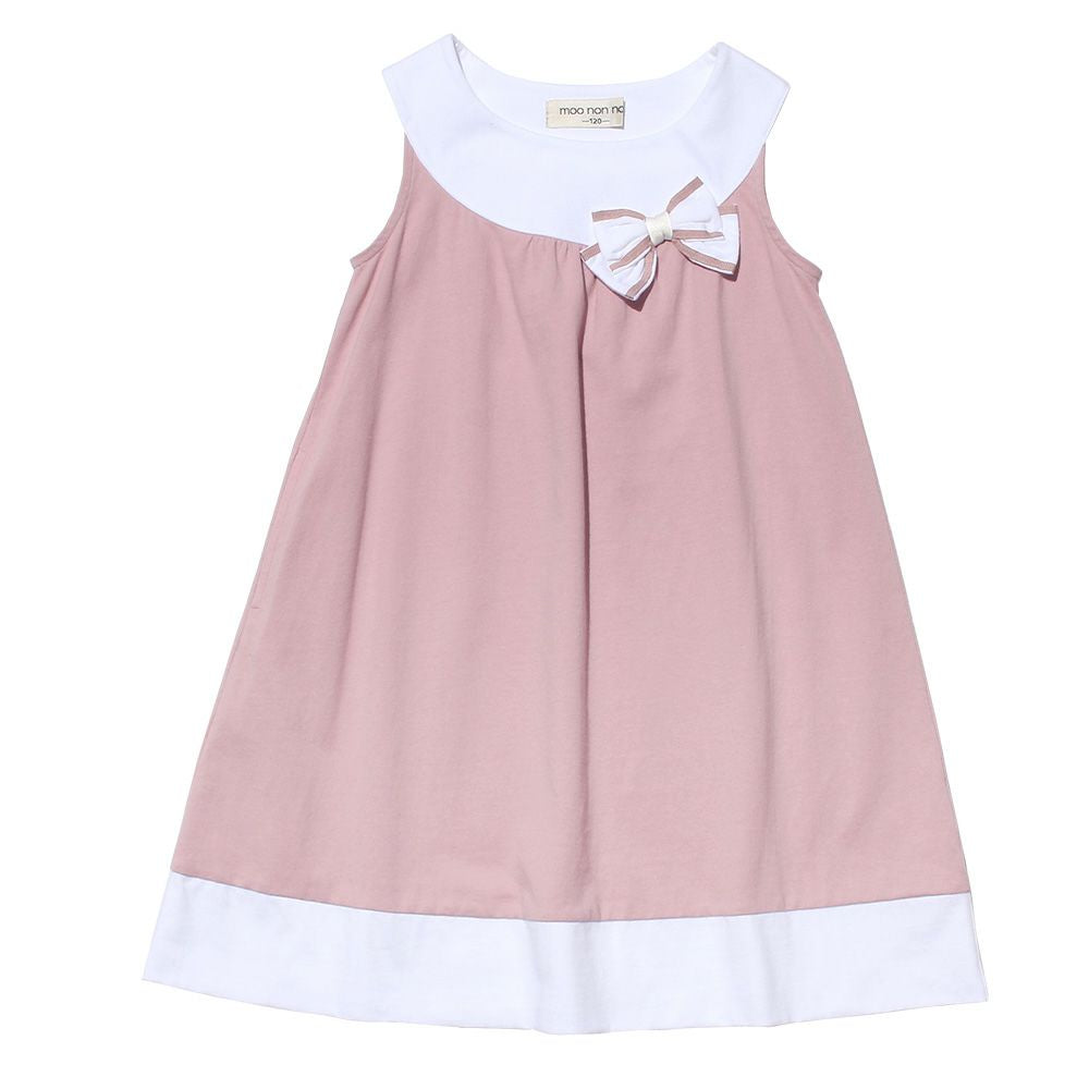 100 % cotton A -line dress with ribbon Pink front