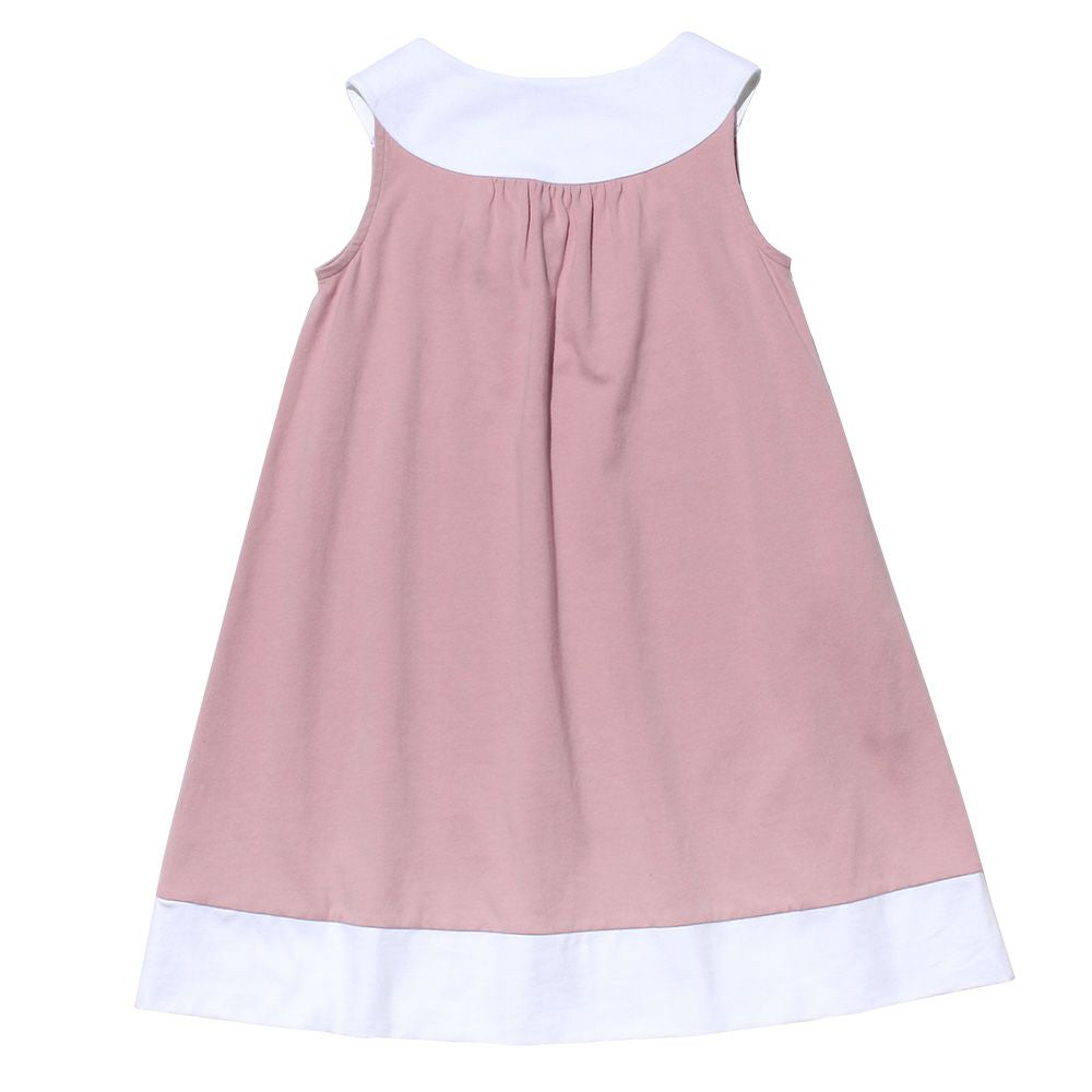 100 % cotton A -line dress with ribbon Pink back
