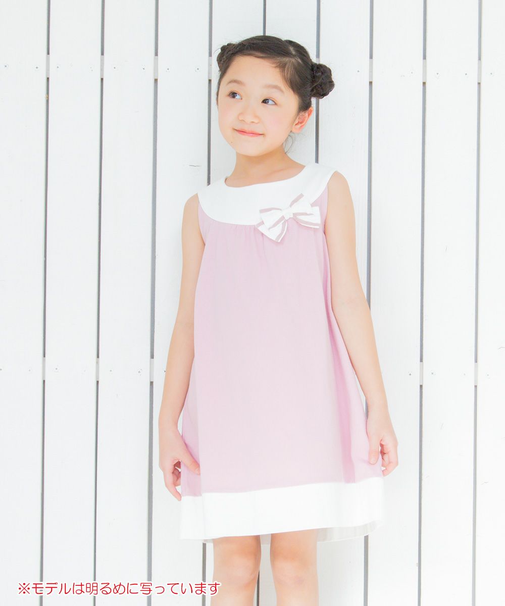 100 % cotton A -line dress with ribbon Pink model image 1