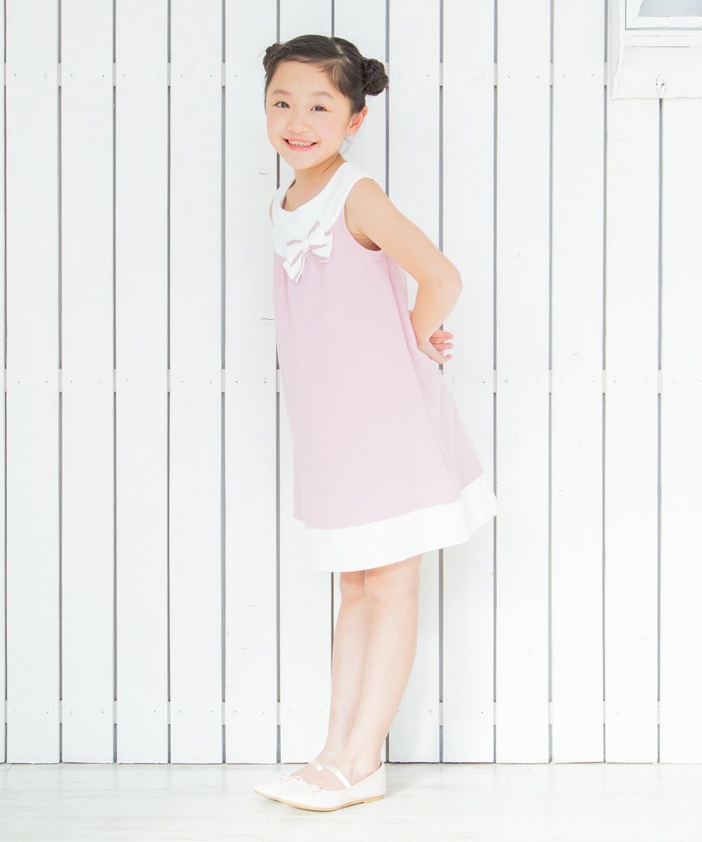 100 % cotton A -line dress with ribbon Pink model image 3