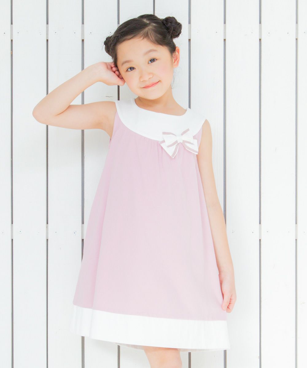 100 % cotton A -line dress with ribbon Pink model image 4