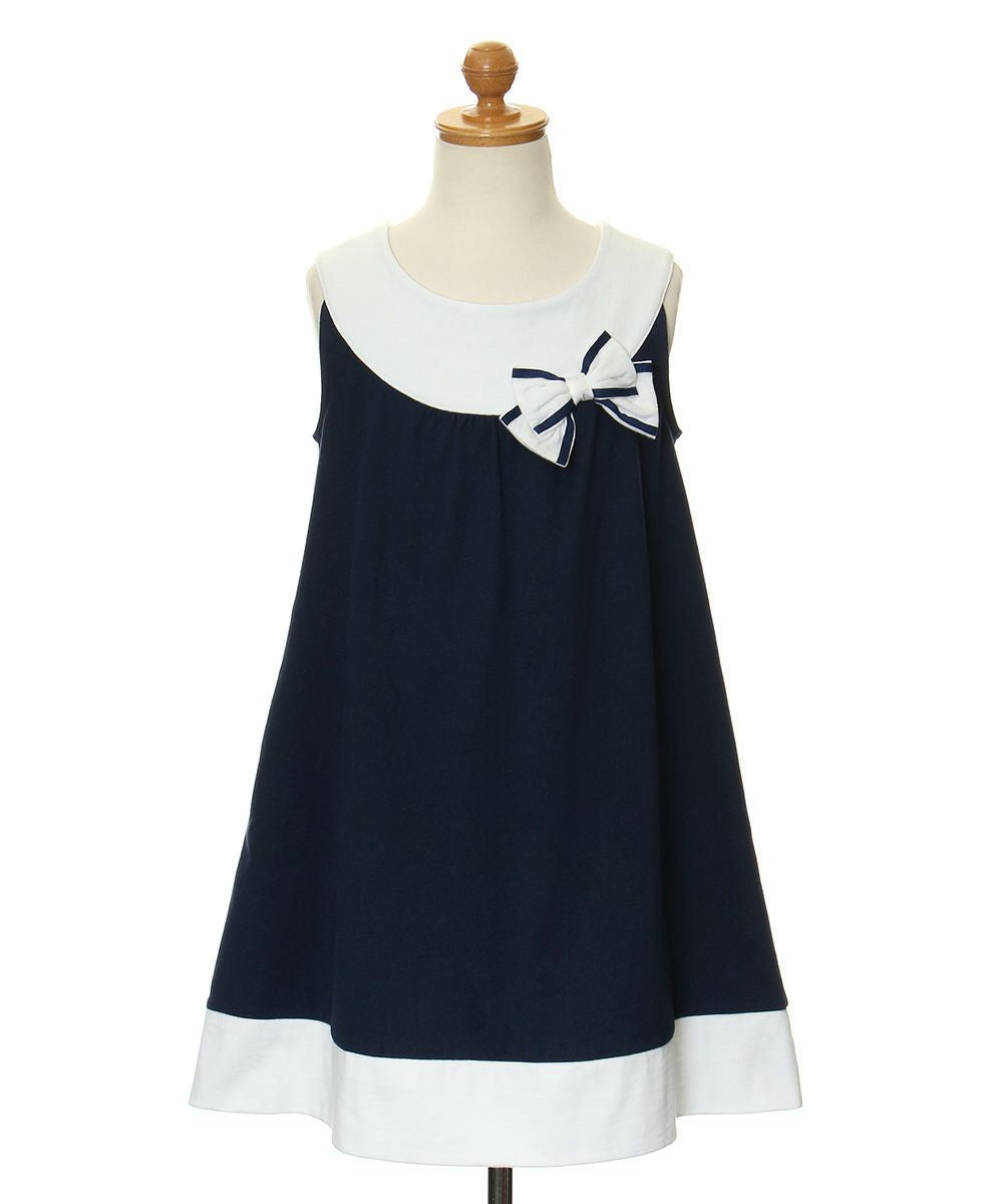 100 % cotton A -line dress with ribbon Navy torso