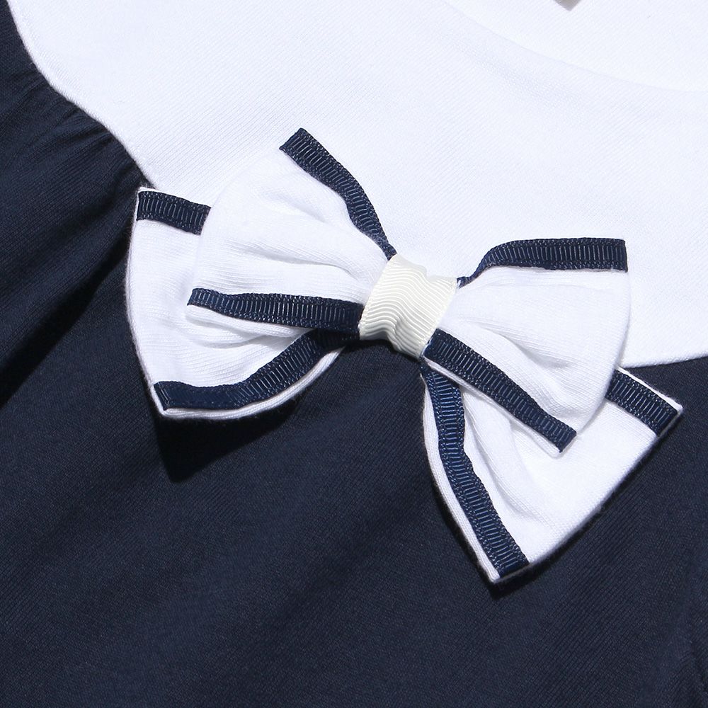 100 % cotton A -line dress with ribbon Navy Design point 1