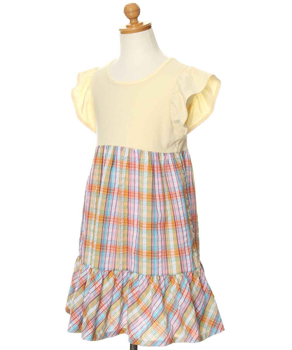 Children's clothing girl check pattern switching One -piece yellow (04) torsoh diagonal