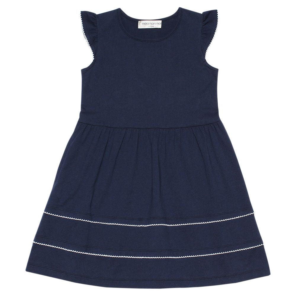 Children's clothing girl 100 % frilled hem pico lace dress navy (06) front