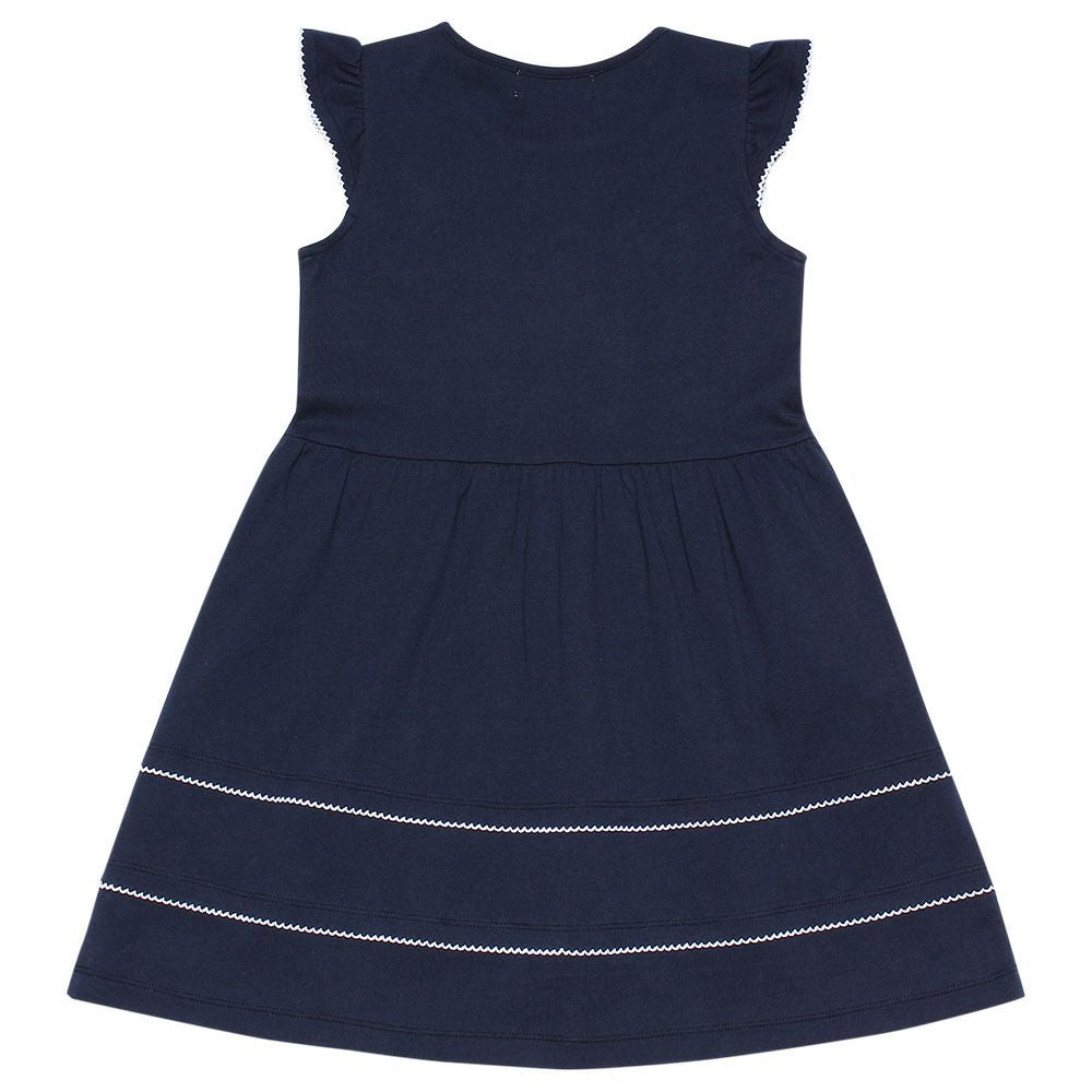 Children's clothing girl 100 % frilled hem pico lace dress navy (06) back