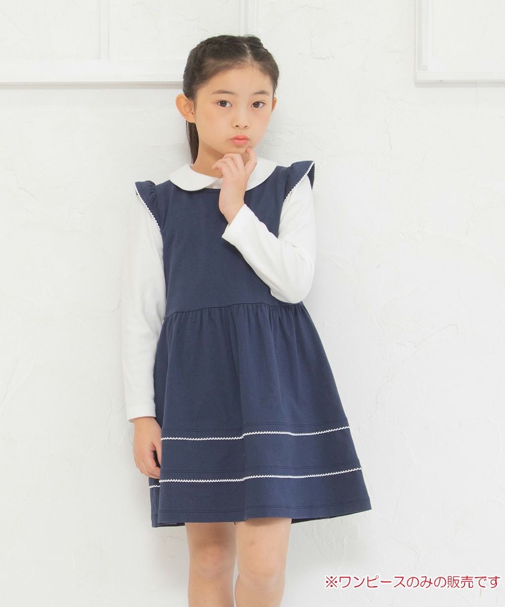 Children's clothing girl 100 % frilled hem pico lace dress navy (06) model image 1