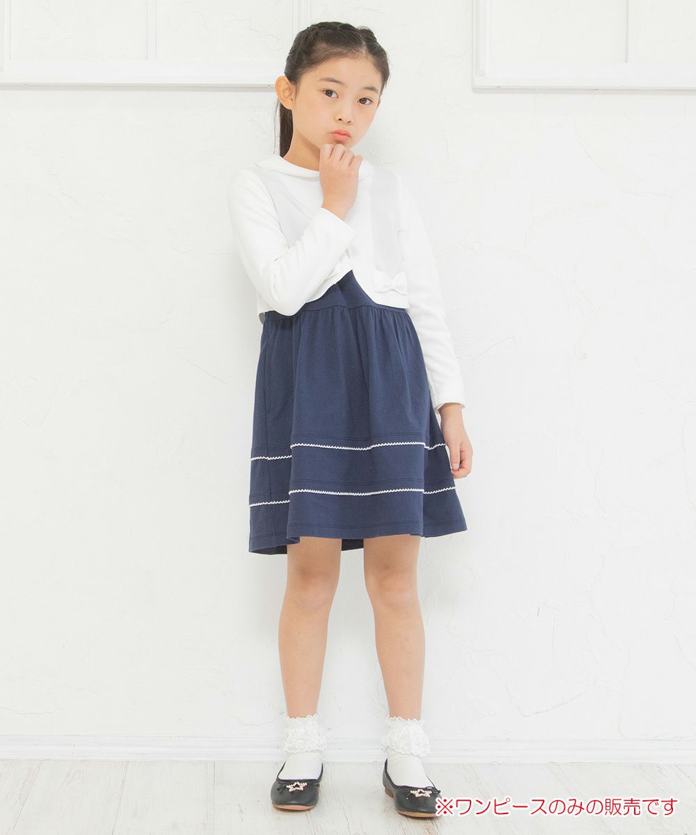 Children's clothing girl 100 % frilled hem pico lace dress navy (06) model image 3
