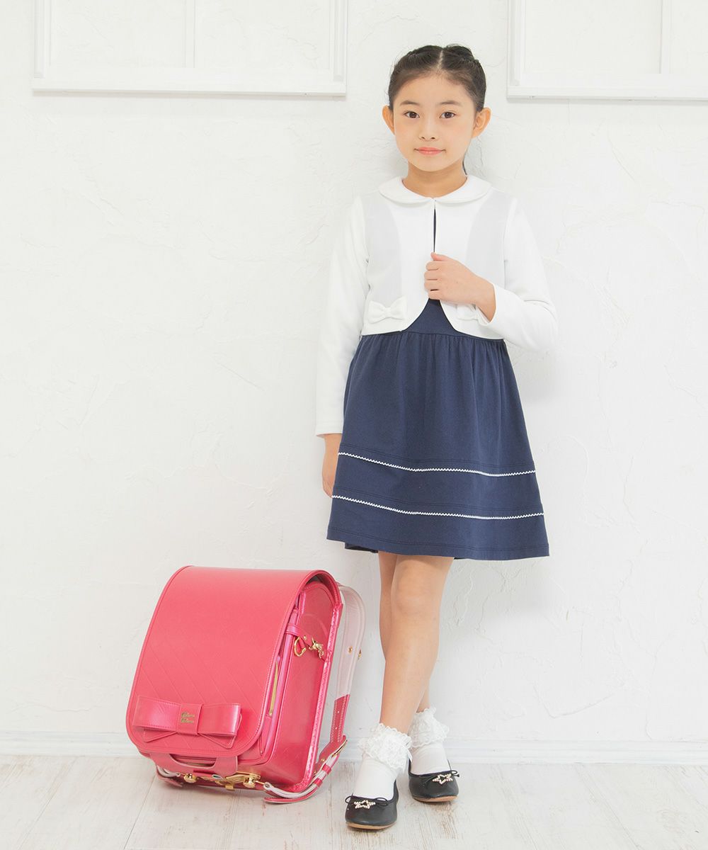 Children's clothing girl 100 % frilled hem pico lace dress navy (06) model image 4